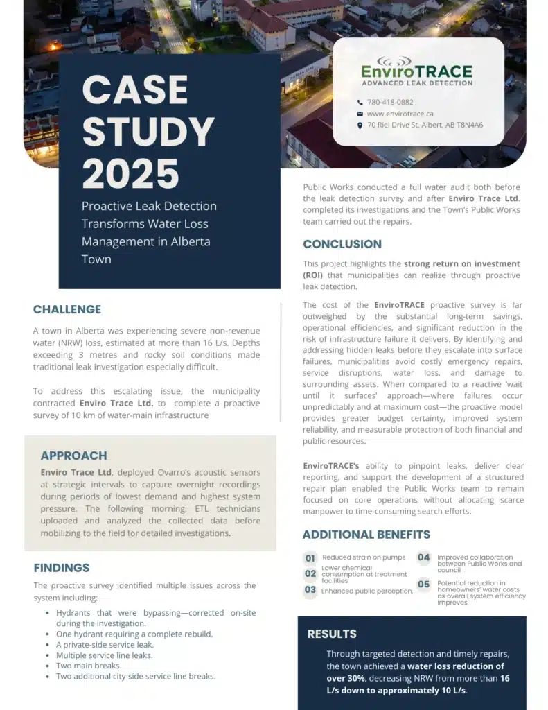 Discover how proactive leak detection transformed water loss management for an Alberta town—reducing costs, protecting infrastructure, and maintaining service.